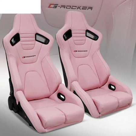 Universal Reclinable Bucket Racing Seat Dual Slider PU Carbon Leather Pink + Black Seat Belt Hole / Front:PU