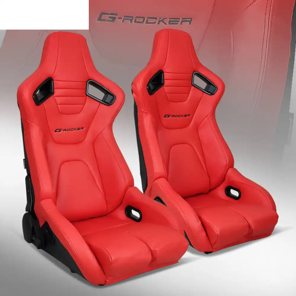 Universal Reclinable Bucket Racing Seat Dual Slider PU Carbon Leather Red / Front:PU Leather,Back:Carbon Leather