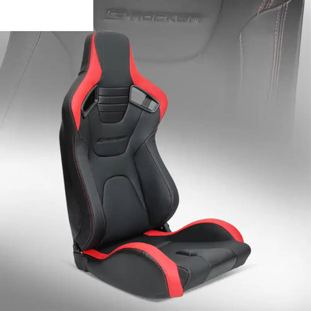 Universal Reclinable Left Driver Side Racing Seat Dual Slider Driver Side: Black + Red Stitch Red Stripe