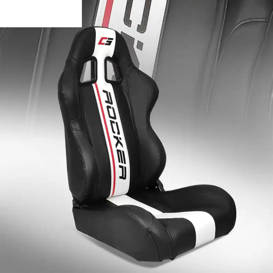 Universal Reclinable Left Driver Side Racing Seat Dual Slider Driver Side: Black + White Stripe(G-ROCKER Logo)