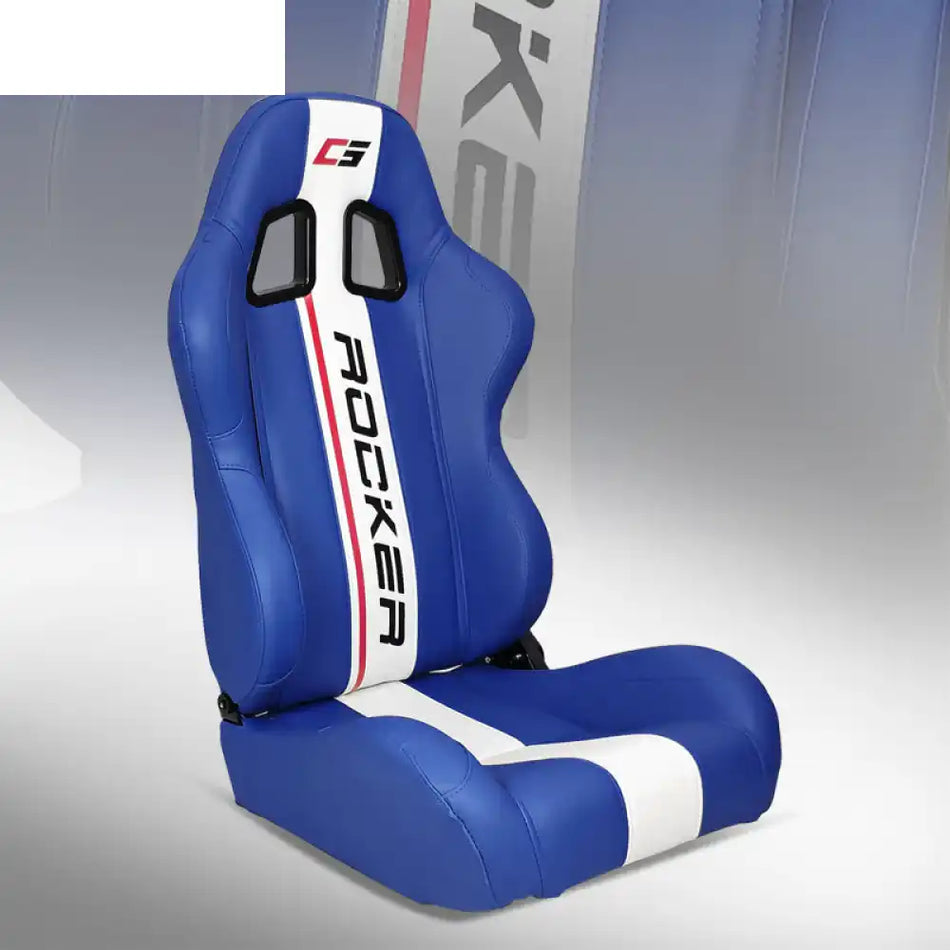 Universal Reclinable Left Driver Side Racing Seat Dual Slider Driver Side: Blue + White(G-ROCKER Logo)