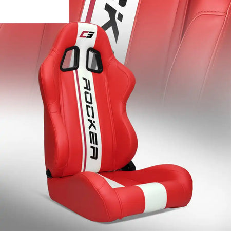 Universal Reclinable Left Driver Side Racing Seat Dual Slider Driver Side: Red + White(G-ROCKER Logo)