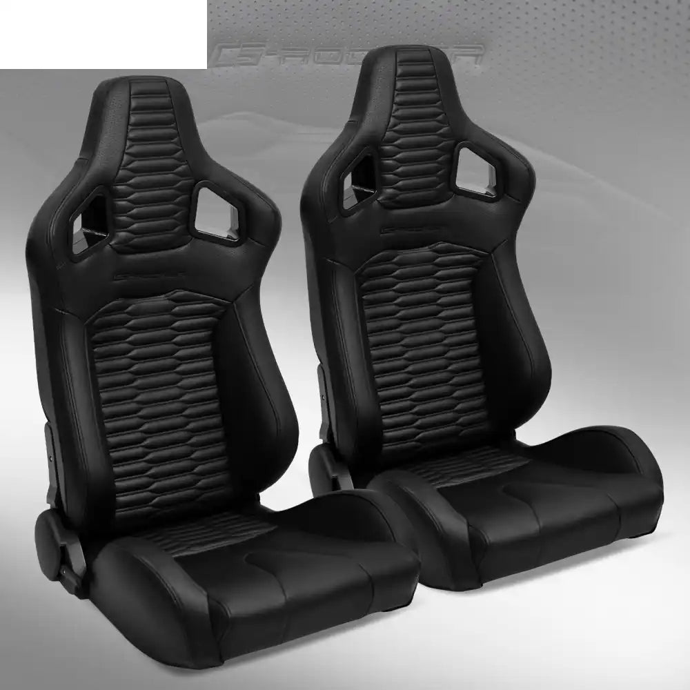 Universal X2 Reclinable Honeycomb Racing Seat + Dual Slider PU Leather Black PU & Carbon Leather