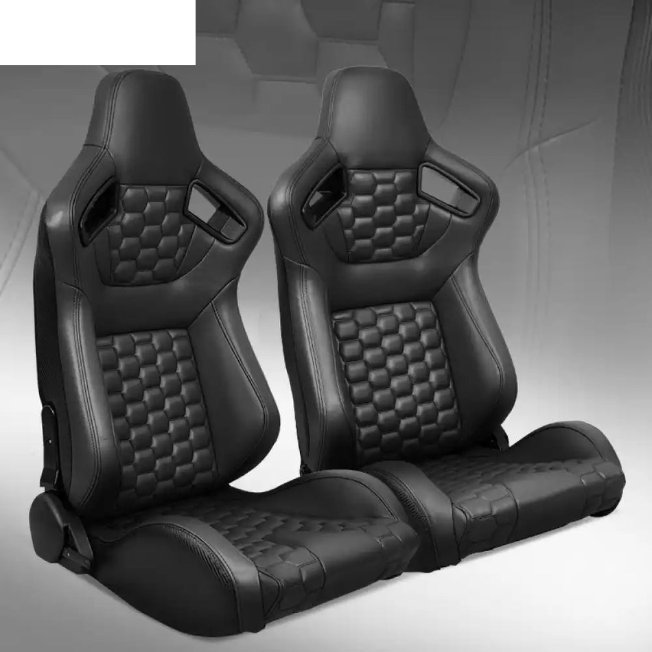 Universal X2 Reclinable Honeycomb Racing Seat + Dual Slider PU Leather Black PU + Carbon Leather + Hexagonal Quilting
