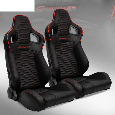 Universal X2 Reclinable Honeycomb Racing Seat + Dual Slider PU Leather Black PU & Carbon Leather + Red Strip