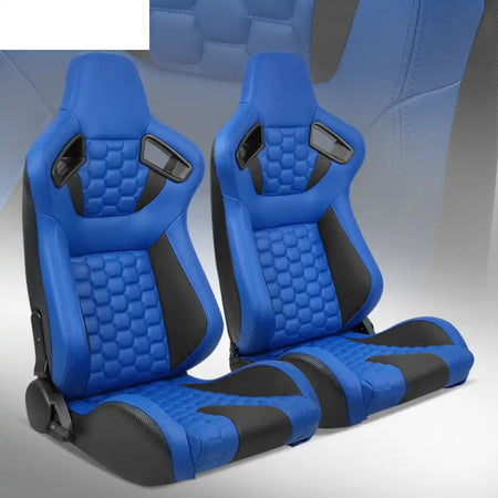 Universal X2 Reclinable Honeycomb Racing Seat + Dual Slider PU Leather Blue & Black PU + Carbon Leather + Hexagonal