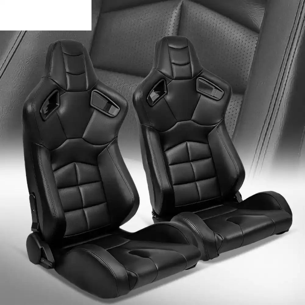 Universal X2 Reclinable Honeycomb Racing Seat + Dual Slider PU Leather Perforated Black PU Leather