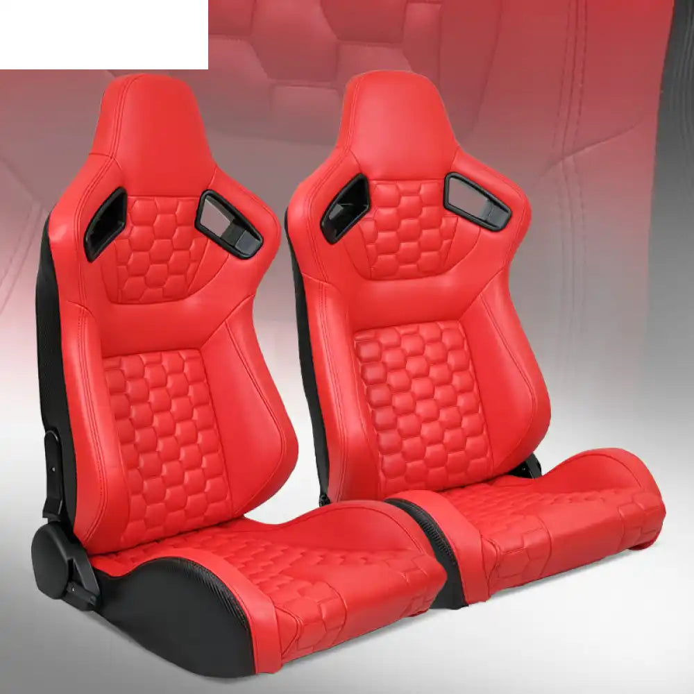 Universal X2 Reclinable Honeycomb Racing Seat + Dual Slider PU Leather Red PU + Carbon Leather + Hexagonal Quilting