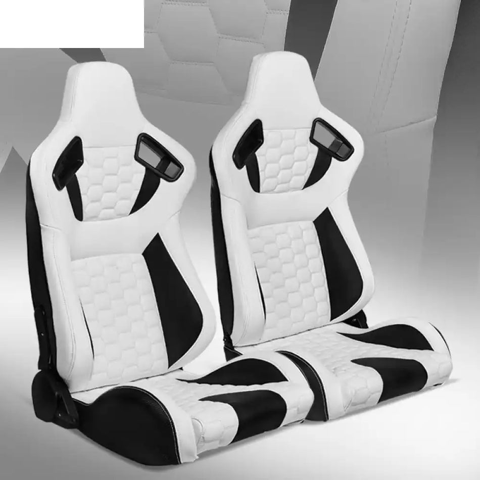 Universal X2 Reclinable Honeycomb Racing Seat + Dual Slider PU Leather White & Black PU + Carbon Leather + Hexagonal